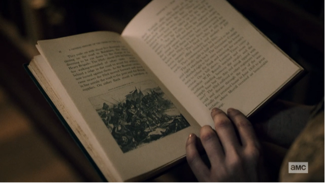 Close-up of the book Jackie Loomis is reading.