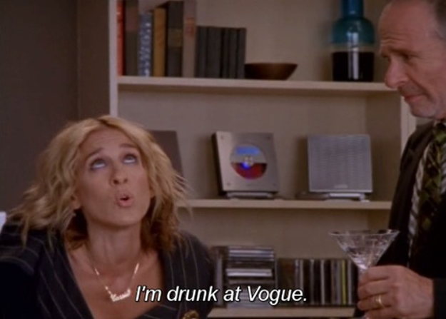 Carrie, a petite blonde woman, rolls her eyes and says