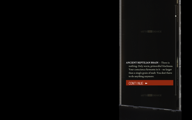 A black 16x9 screen. On the right side is a column about ⅓ the width of the screen with white text reading 